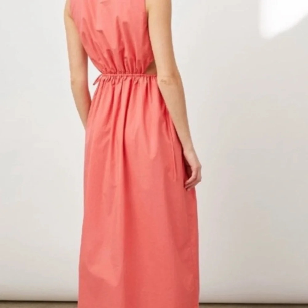 Rails Yvette Cotton Midi Dress Cinched Waist Spiced Coral Side Cutout Medium - Picture 2 of 12
